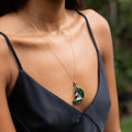 Malachite, Diamond, and Enamel 14K Gold Pendant Necklace