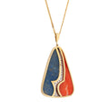 Coral, Lapis Lazuli, Diamond, and 14K Gold Pendant Necklace