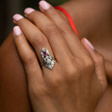 Early 20th Century Diamond, Ruby, and Platinum Topped 14K Gold Ring