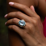 Large Aquamarine, Diamond, and 18K Gold Ring