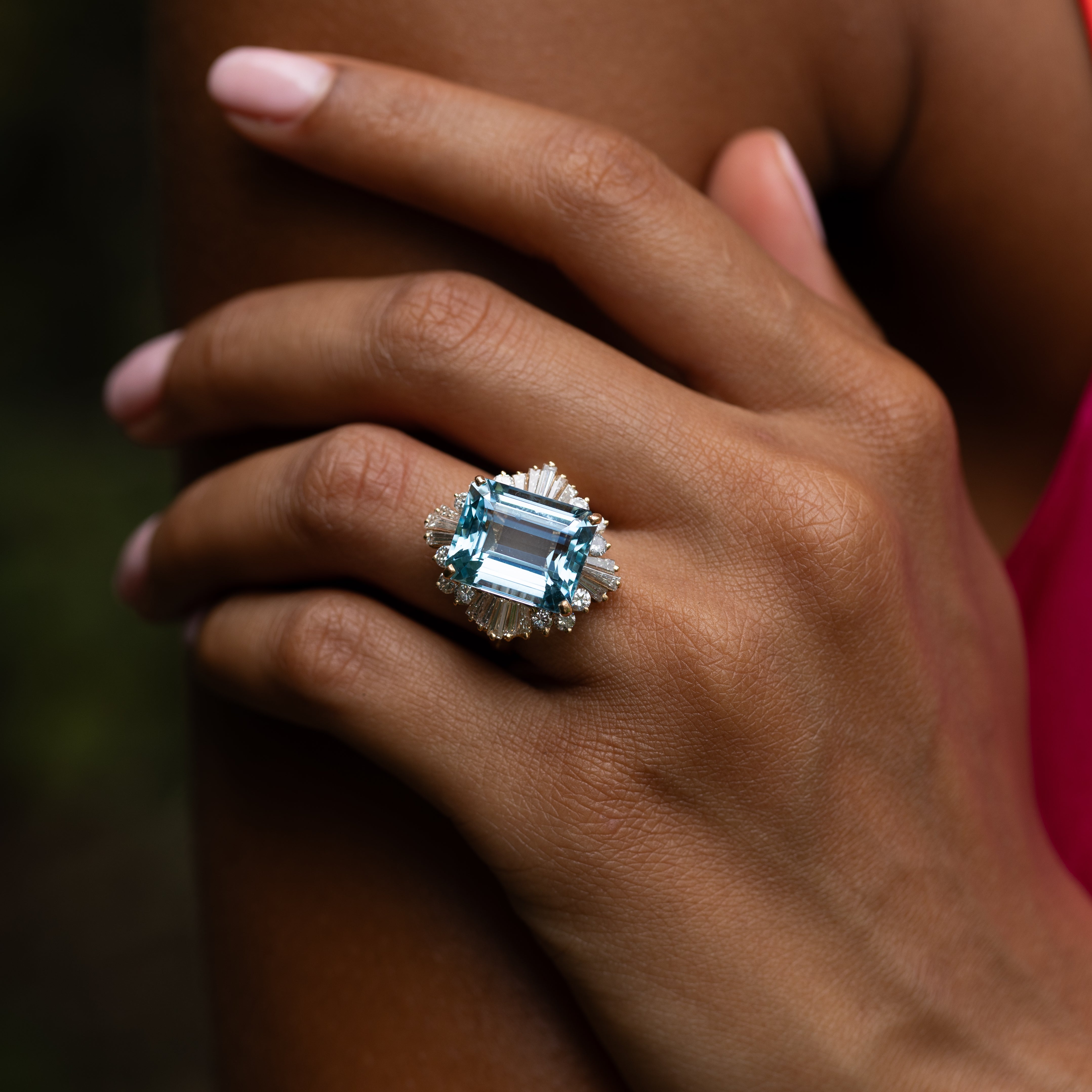 Large Aquamarine, Diamond, and 18K Gold Ring