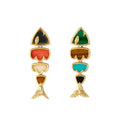 Multi-Stone and 18K Gold Fish Earrings