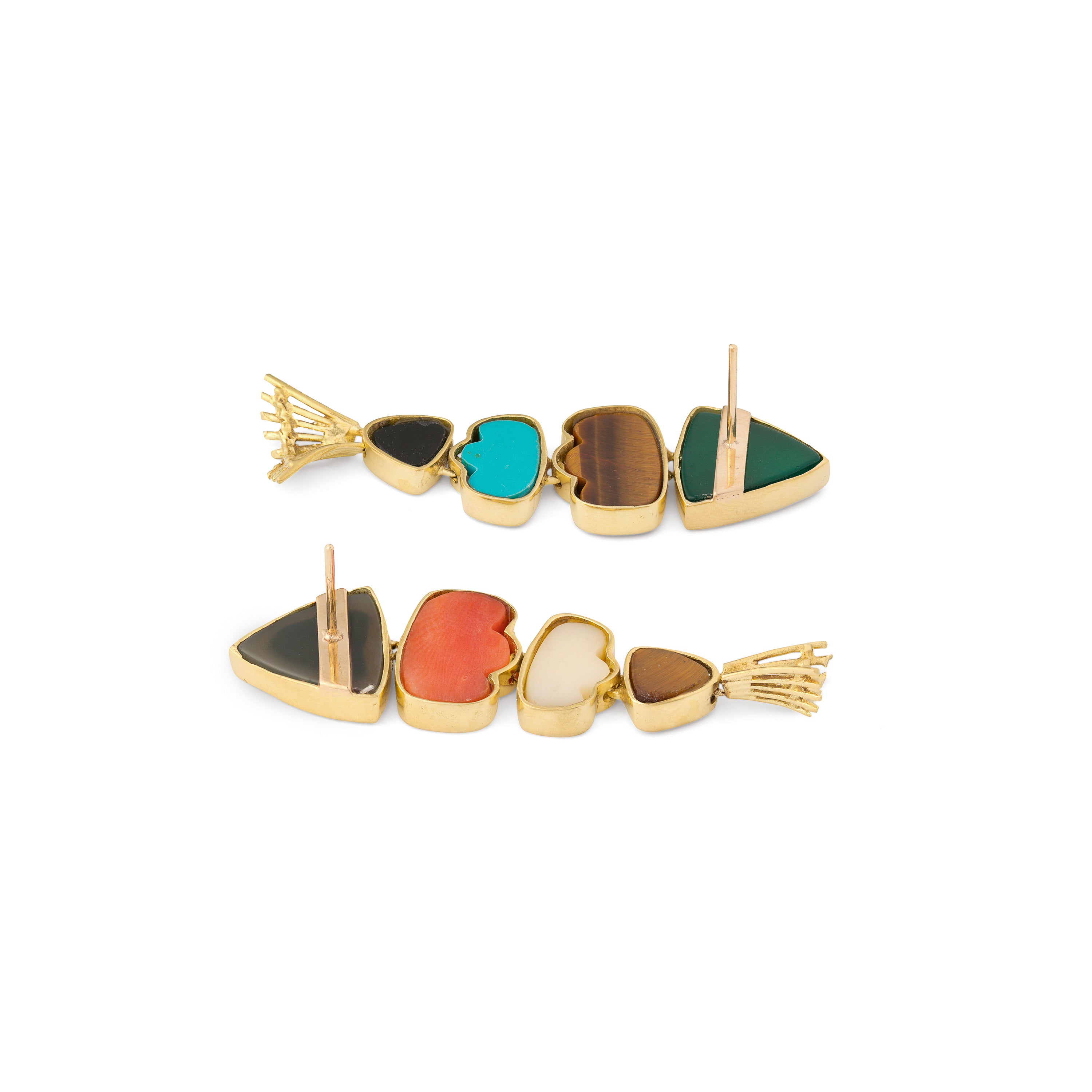 Multi-Stone and 18K Gold Fish Earrings