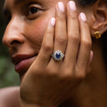 Edwardian Sapphire, Diamond, and Platinum Cluster Ring