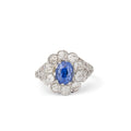 Edwardian Sapphire, Diamond, and Platinum Cluster Ring