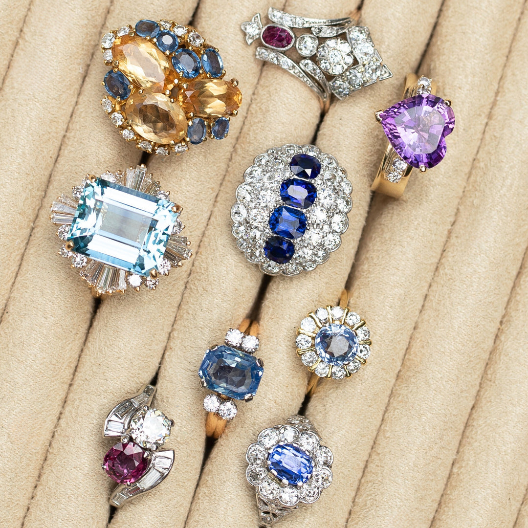 1920s Natural Sapphire, Diamond, and Platinum Cluster Ring