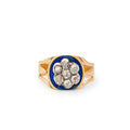 Victorian Diamond, Enamel, 12K Gold, and Silver Cluster Ring