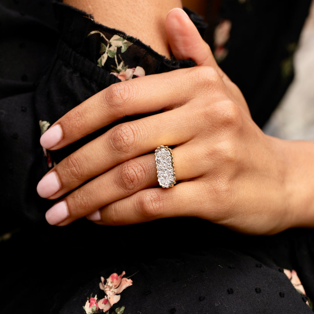 Sculptural 1960s Diamond Pave and 18K Fluted Gold Ring