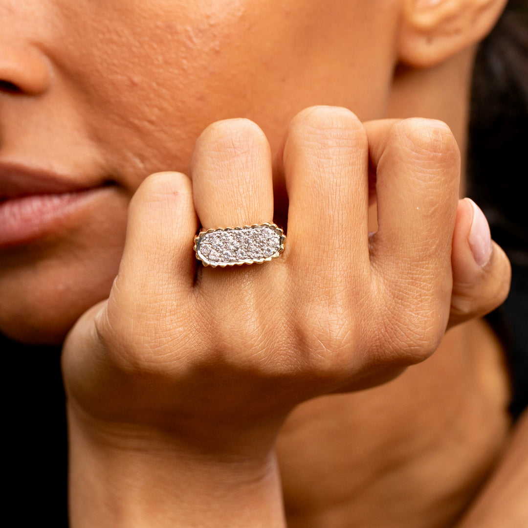 Sculptural 1960s Diamond Pave and 18K Fluted Gold Ring