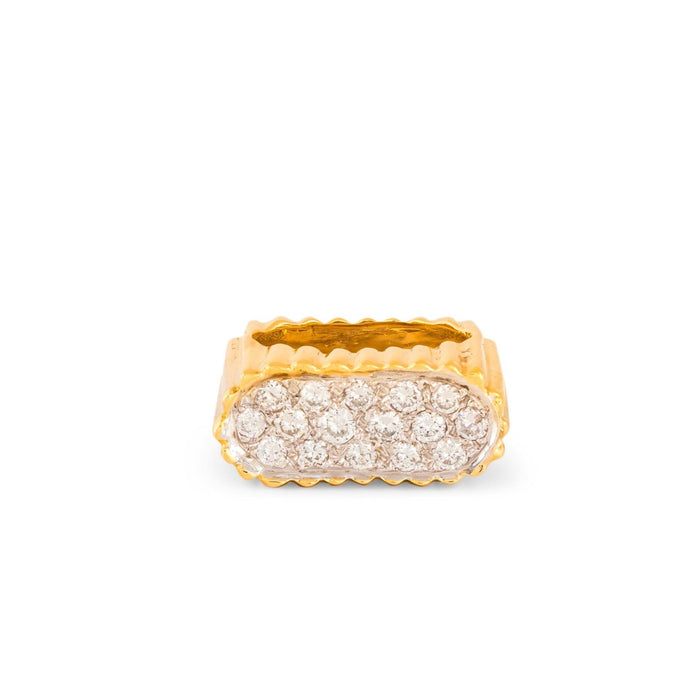 Sculptural 1960s Diamond Pave and 18K Fluted Gold Ring