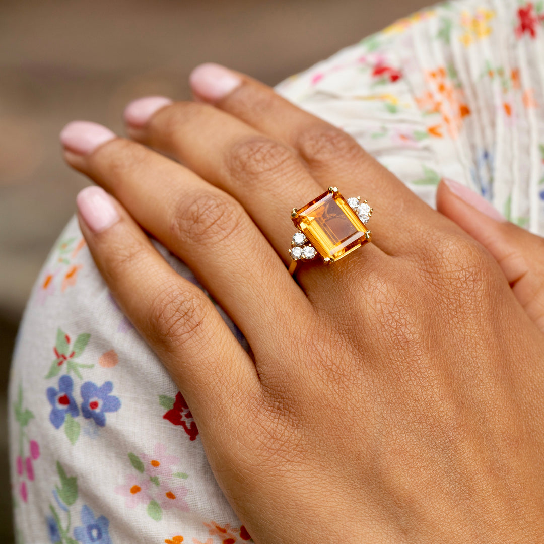 Vintage Citrine, Diamond, and 18K Gold Ring