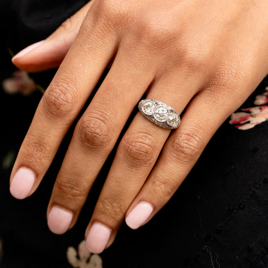 Art Deco 3-Stone Diamond and Platinum Ring