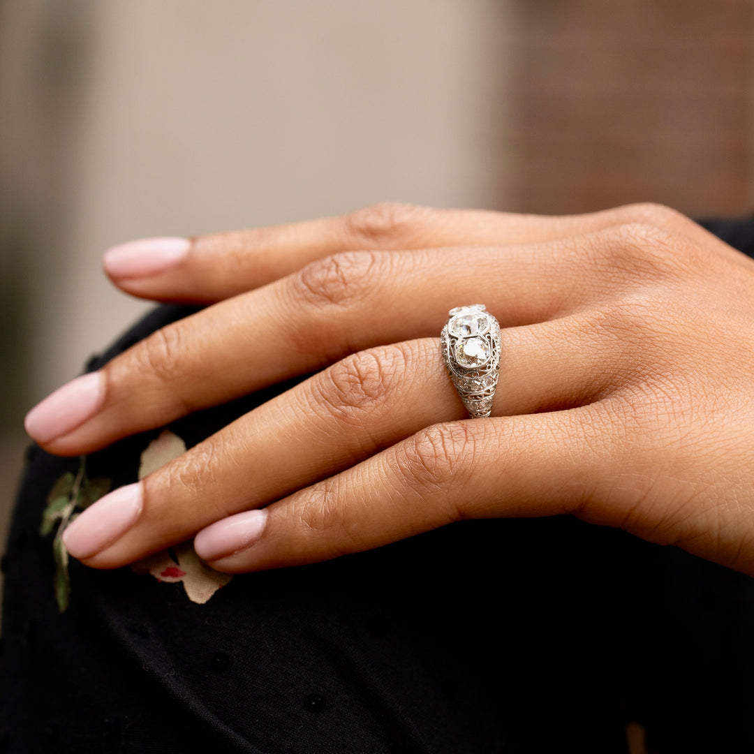 Art Deco 3-Stone Diamond and Platinum Ring