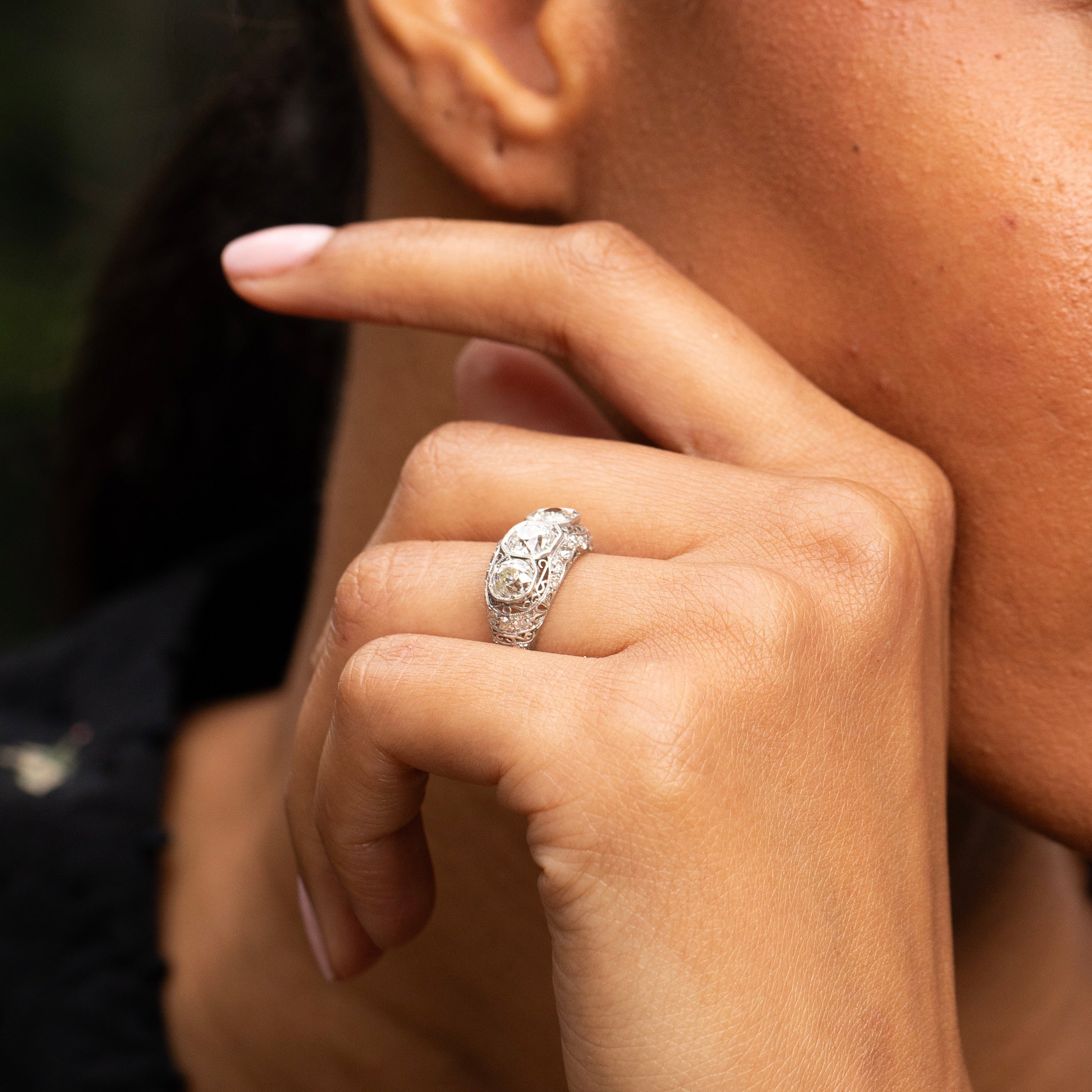 Art Deco 3-Stone Diamond and Platinum Ring