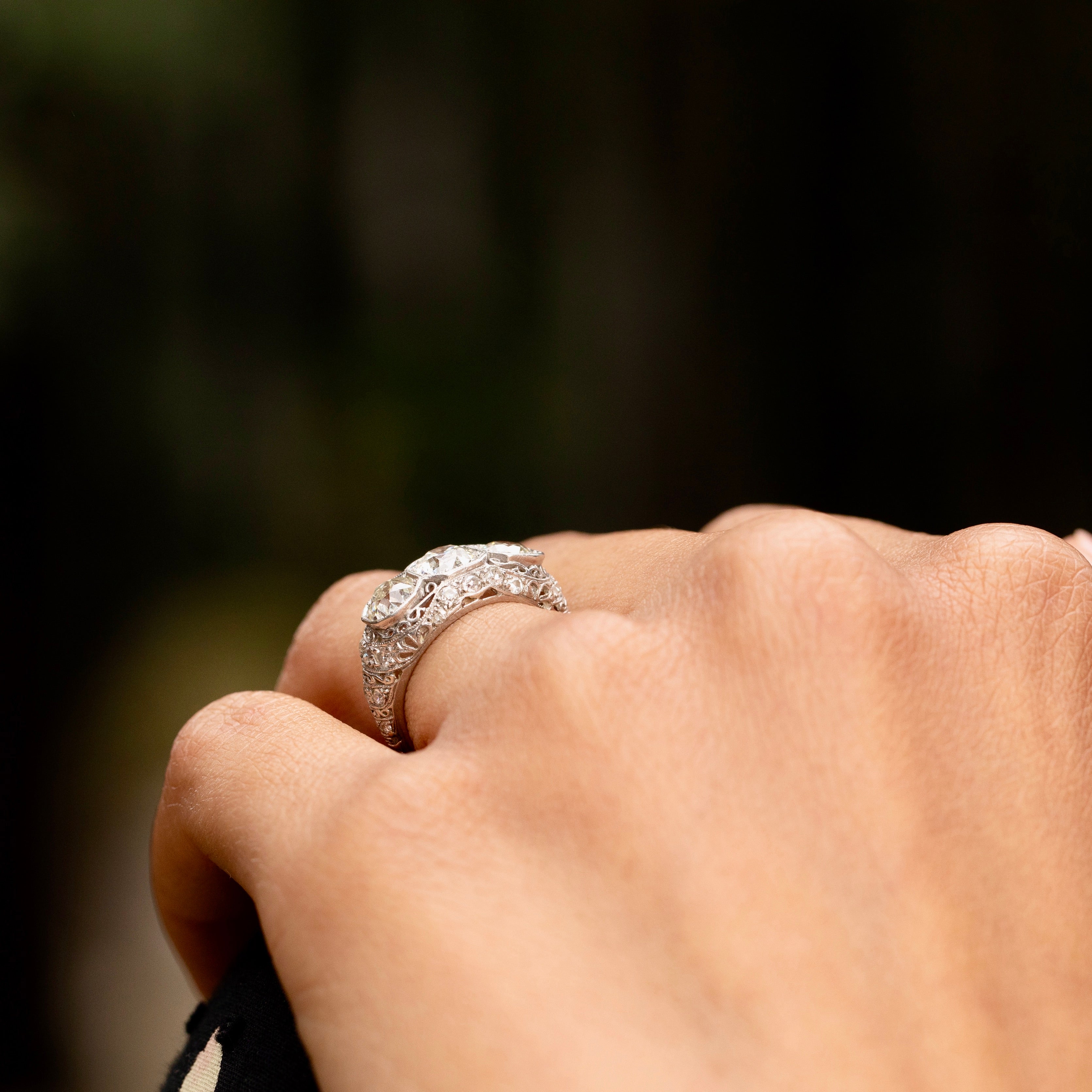 Art Deco 3-Stone Diamond and Platinum Ring