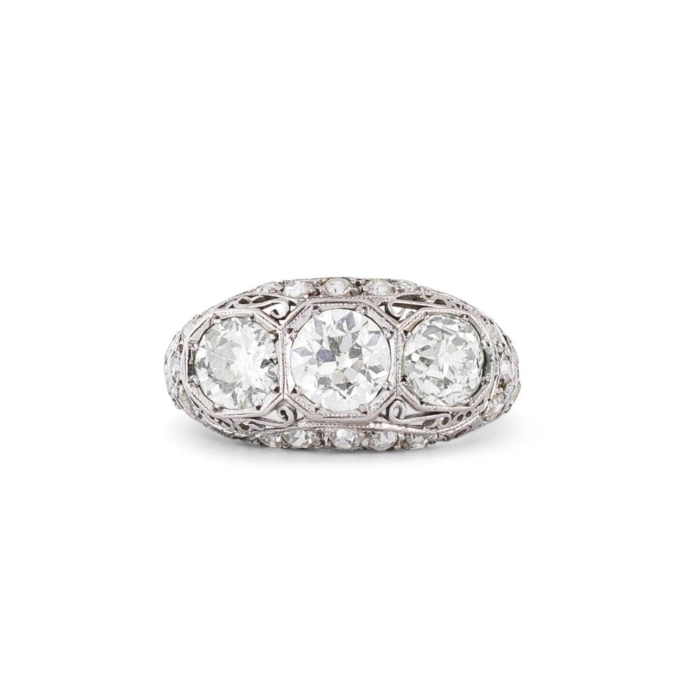 Art Deco 3-Stone Diamond and Platinum Ring