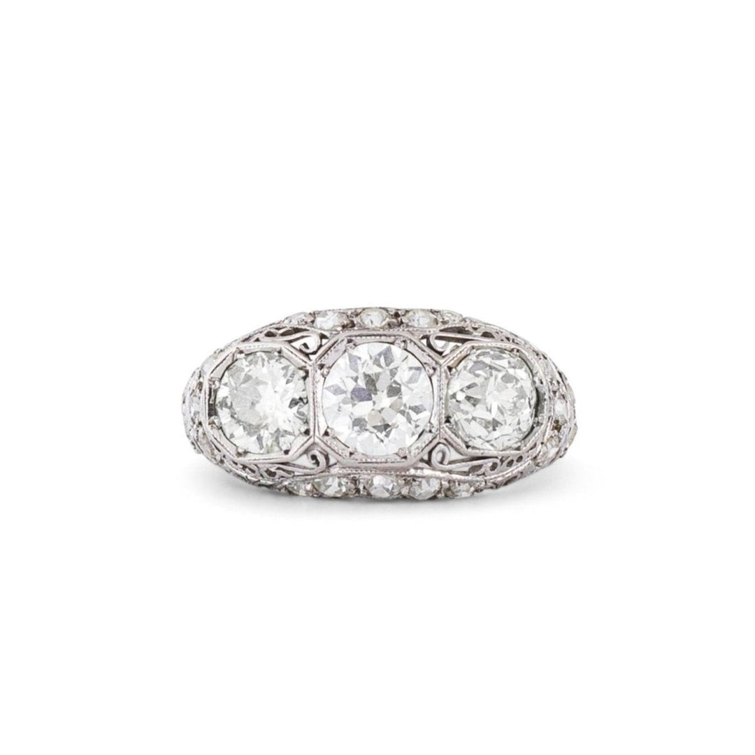 Art Deco 3-Stone Diamond and Platinum Ring