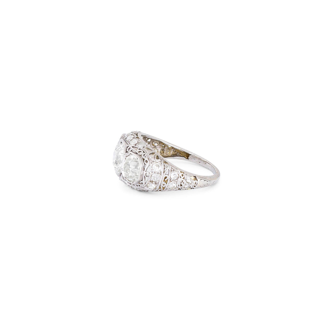 Art Deco 3-Stone Diamond and Platinum Ring