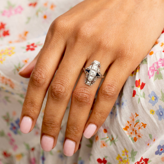 Art Deco Diamond, Sapphire, And Platinum Ring