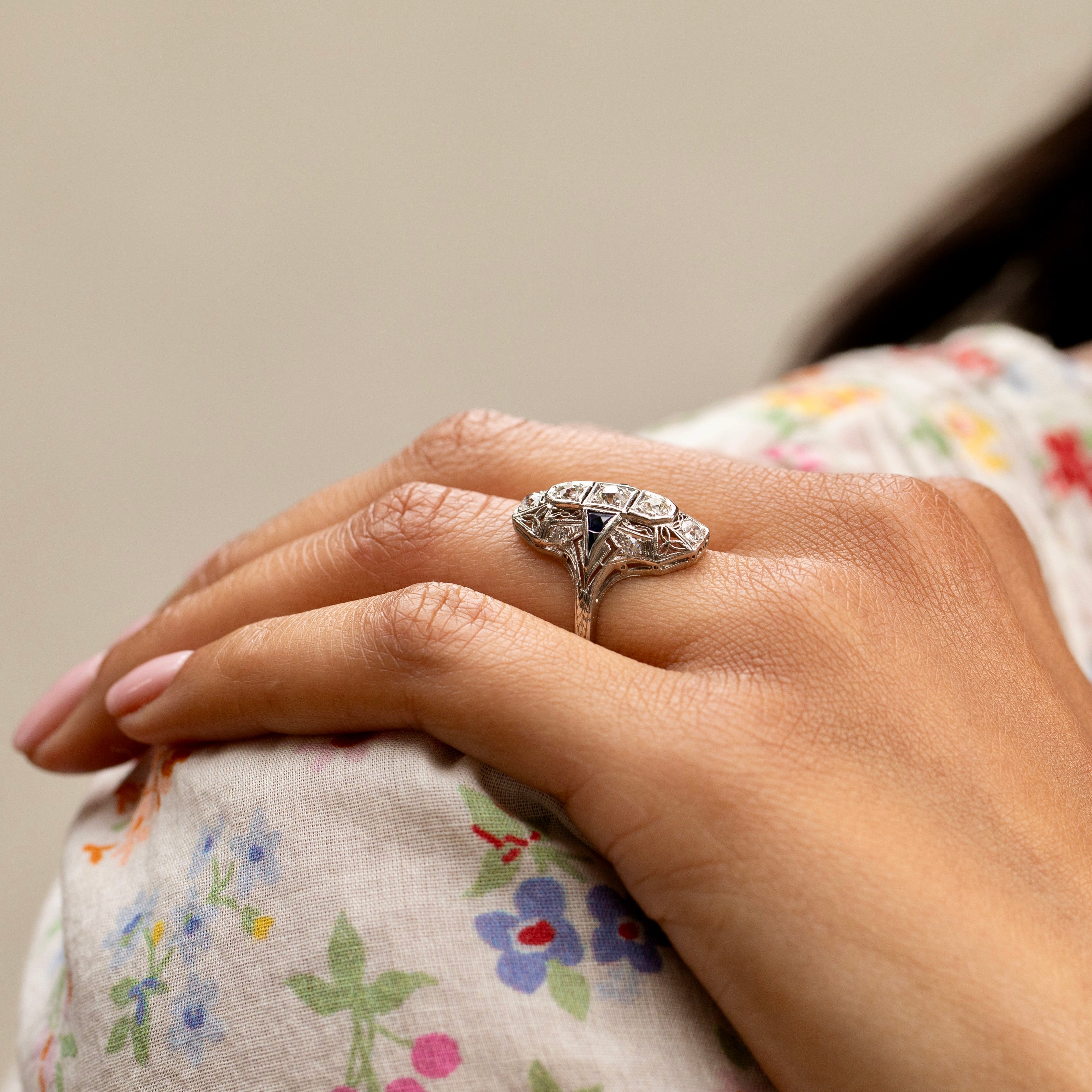 Art Deco Diamond, Sapphire, And Platinum Ring