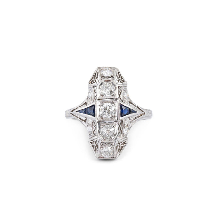 Art Deco Diamond, Sapphire, And Platinum Ring