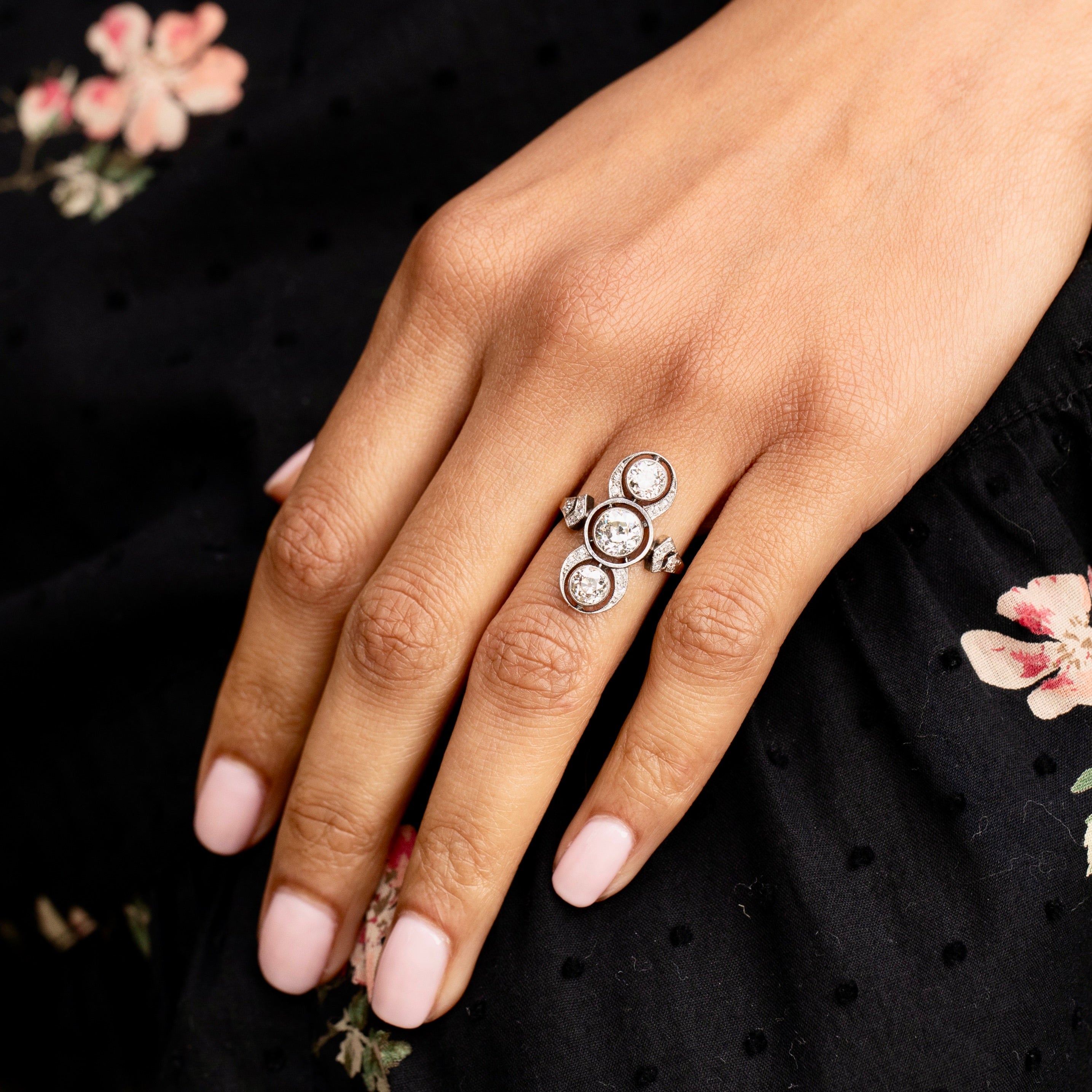 Edwardian 3-Stone Diamond, Platinum, and 14K Gold Ring