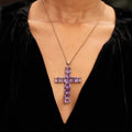 Large Amethyst and 14K Rose Gold Cross Pendant Necklace