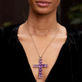 Large Amethyst and 14K Rose Gold Cross Pendant Necklace