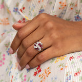 Ruby, Diamond, and Platinum Cluster Dome Ring