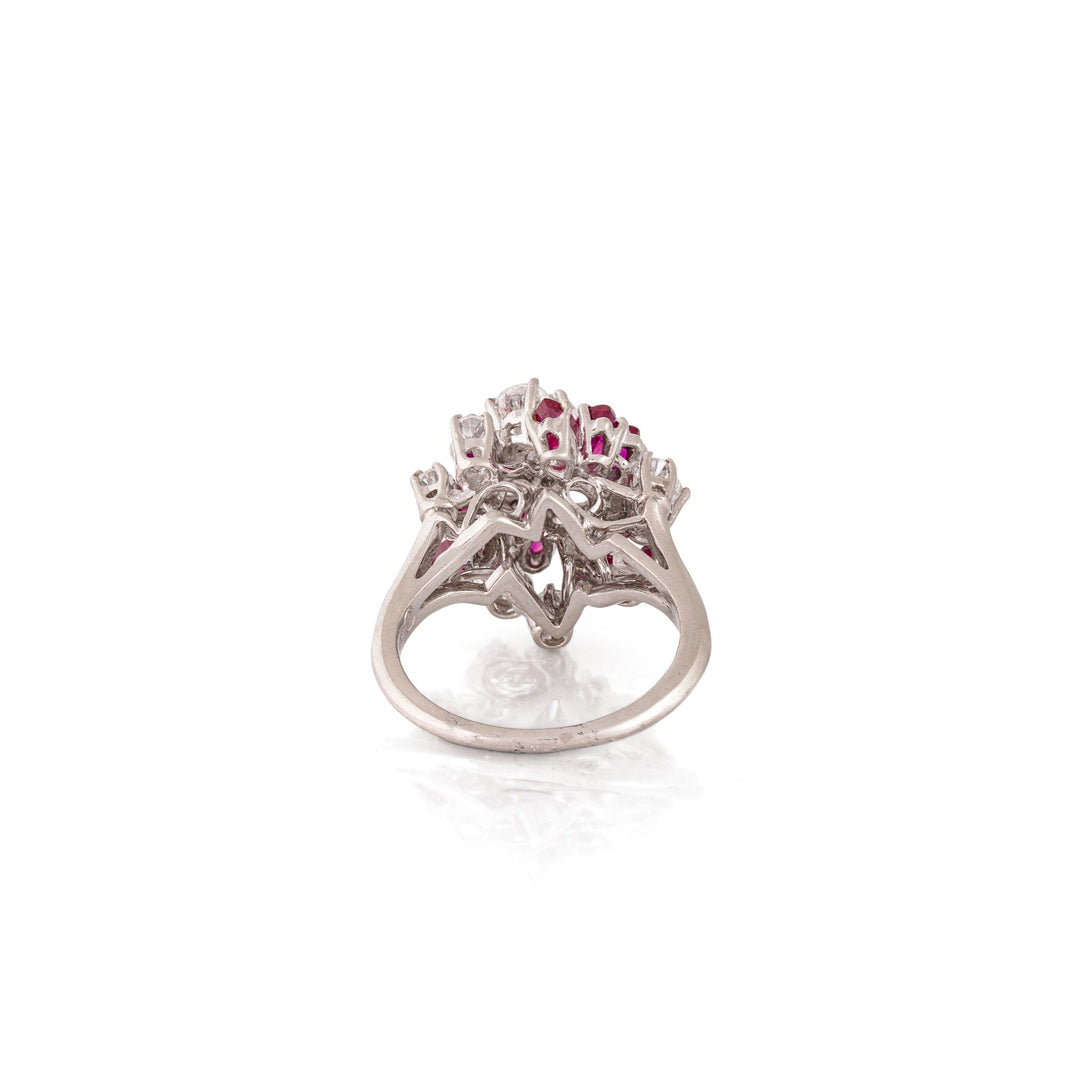 Ruby, Diamond, and Platinum Cluster Dome Ring