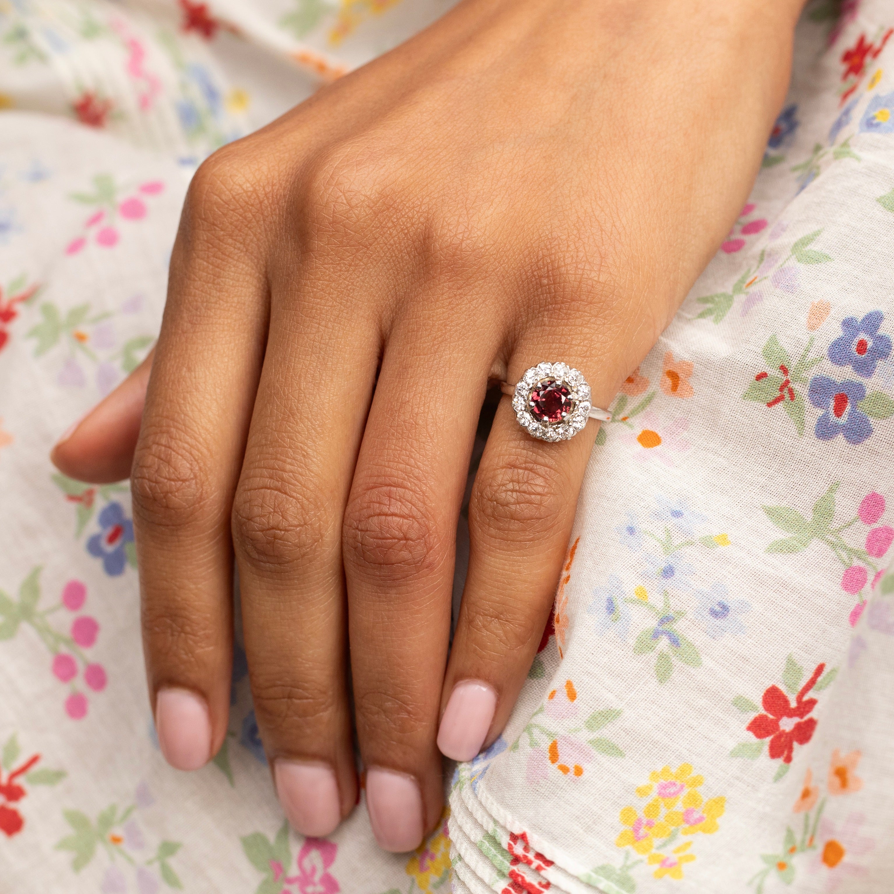 Spinel, Old Mine Diamond, and Platinum Cluster Ring