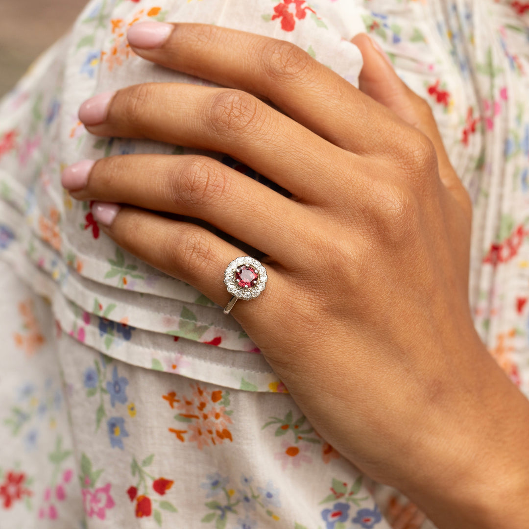 Spinel, Old Mine Diamond, and Platinum Cluster Ring