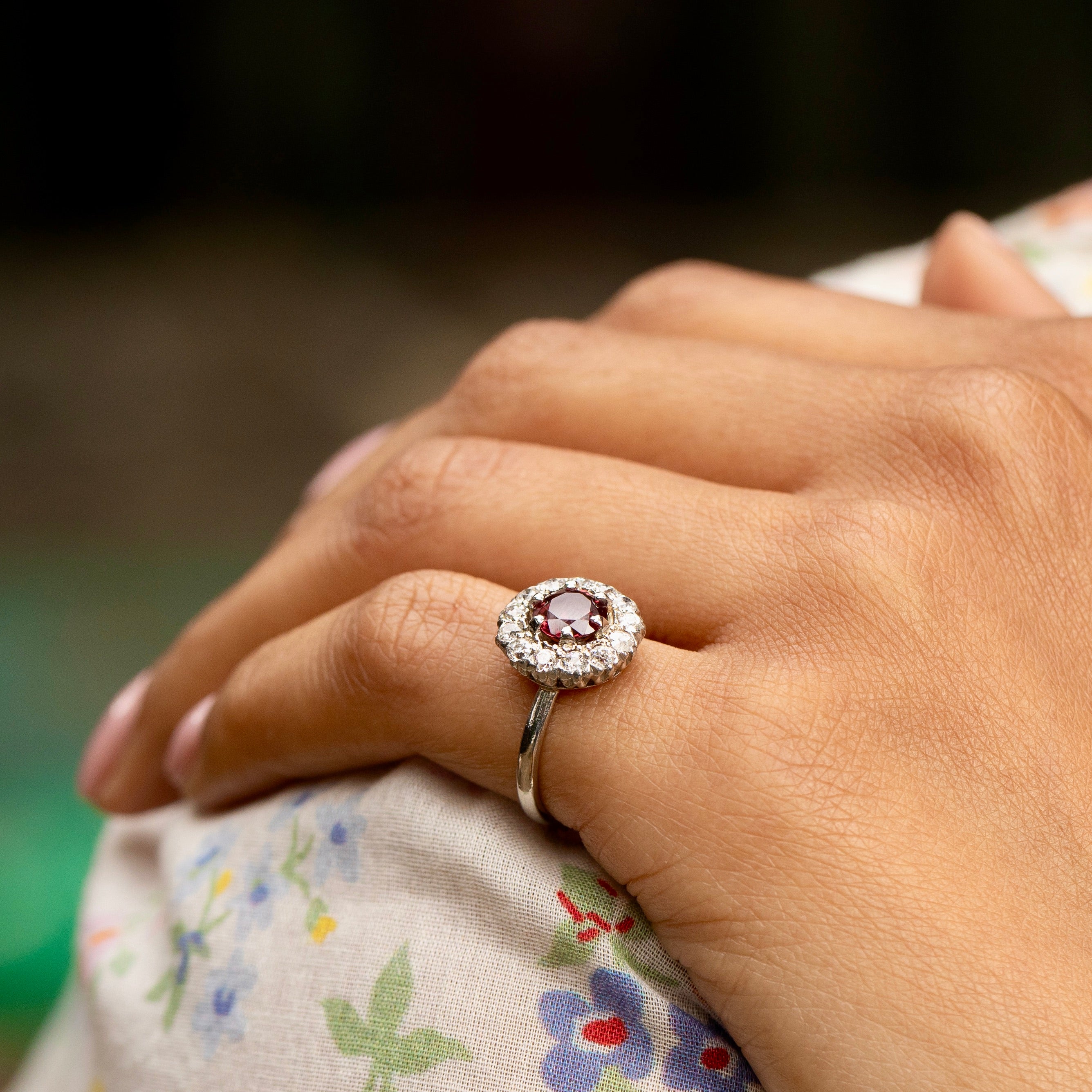 Spinel, Old Mine Diamond, and Platinum Cluster Ring