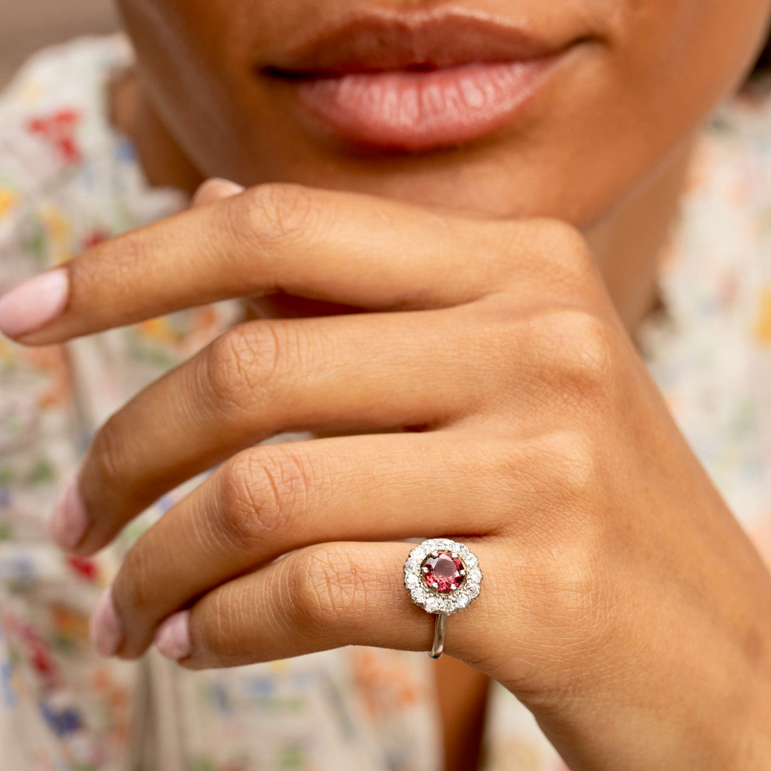 Spinel, Old Mine Diamond, and Platinum Cluster Ring