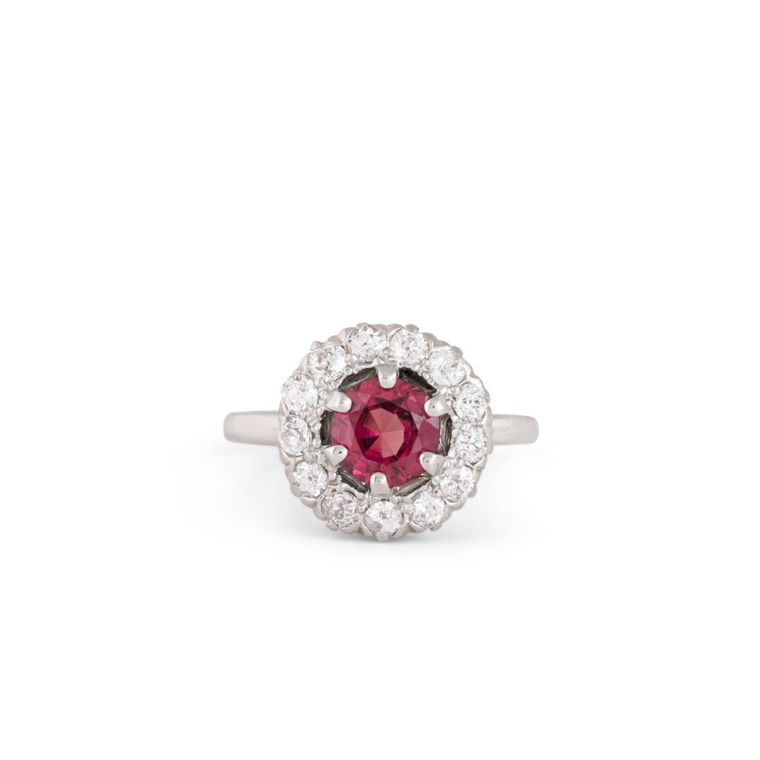 Spinel, Old Mine Diamond, and Platinum Cluster Ring