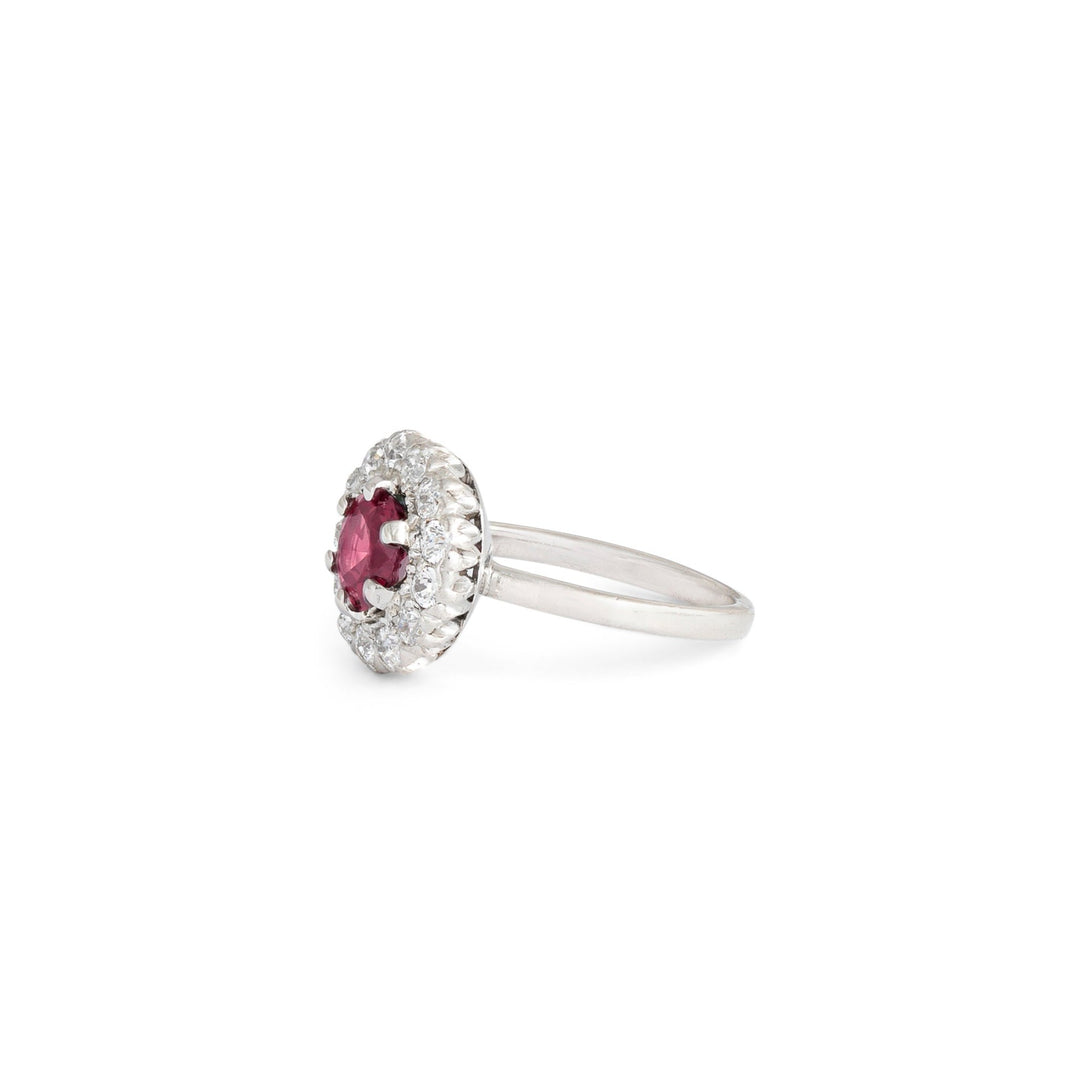 Spinel, Old Mine Diamond, and Platinum Cluster Ring