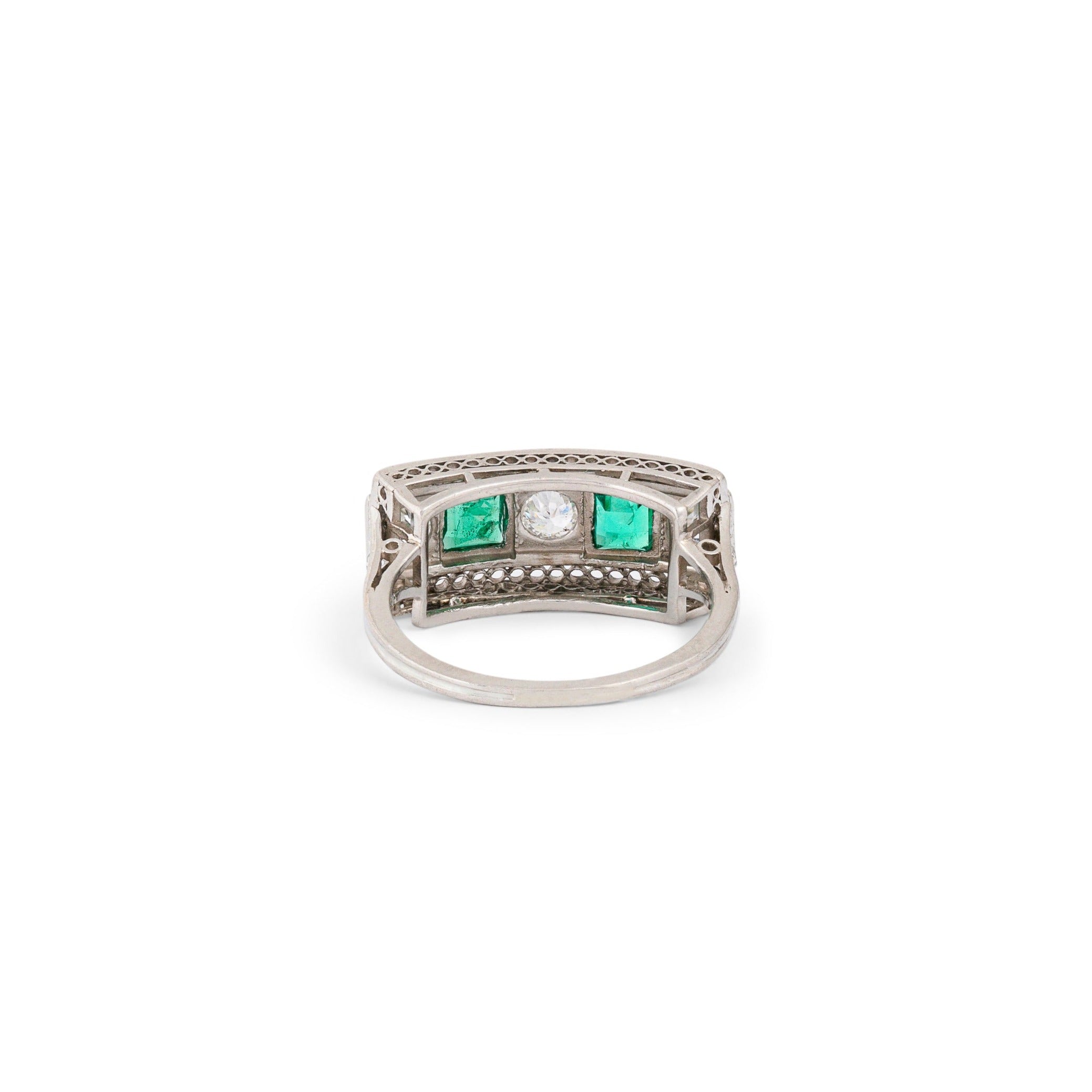 Art Deco Diamond, Emerald, and Platinum Ring