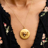 Victorian Lion's Head 14K Gold, Diamond, and Ruby Locket Necklace