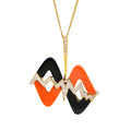 Modernist Wavy Coral, Onyx, Diamond, And 14k Gold Pendant
