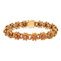 Mid-Century Ruby and 14K Gold Flower Link Bracelet