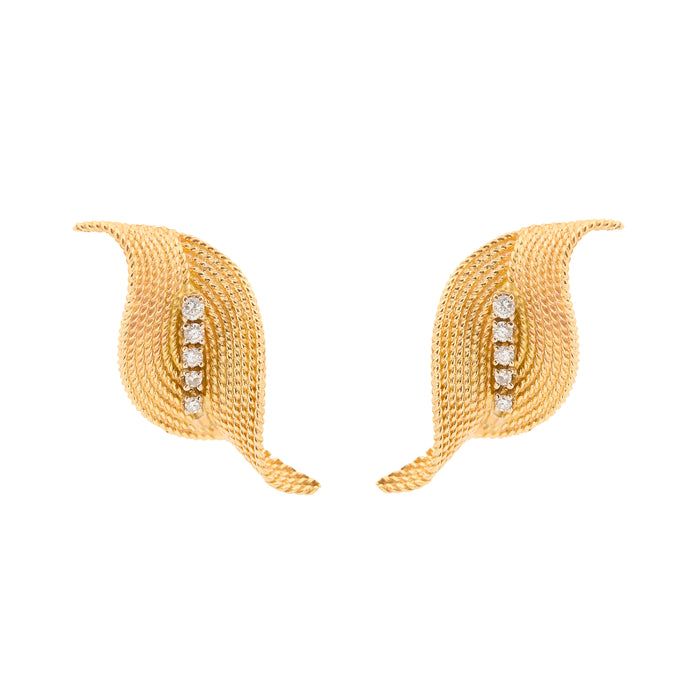 Rope Leaf 14K Gold And Diamond Earrings