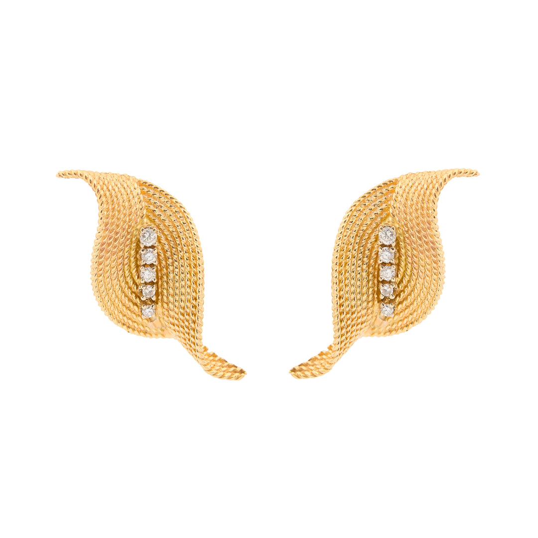 Rope Leaf 14K Gold And Diamond Earrings