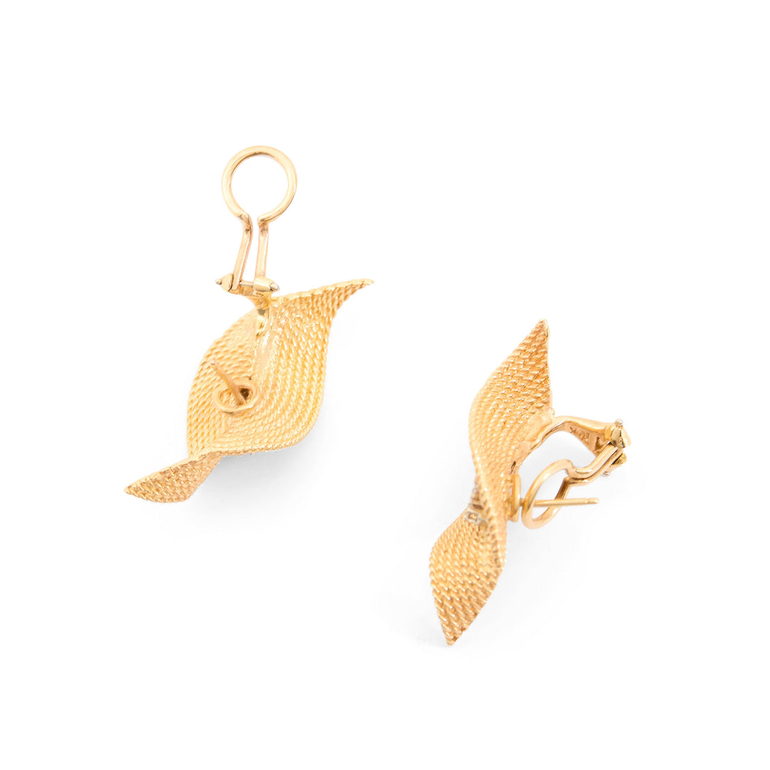 Rope Leaf 14K Gold And Diamond Earrings