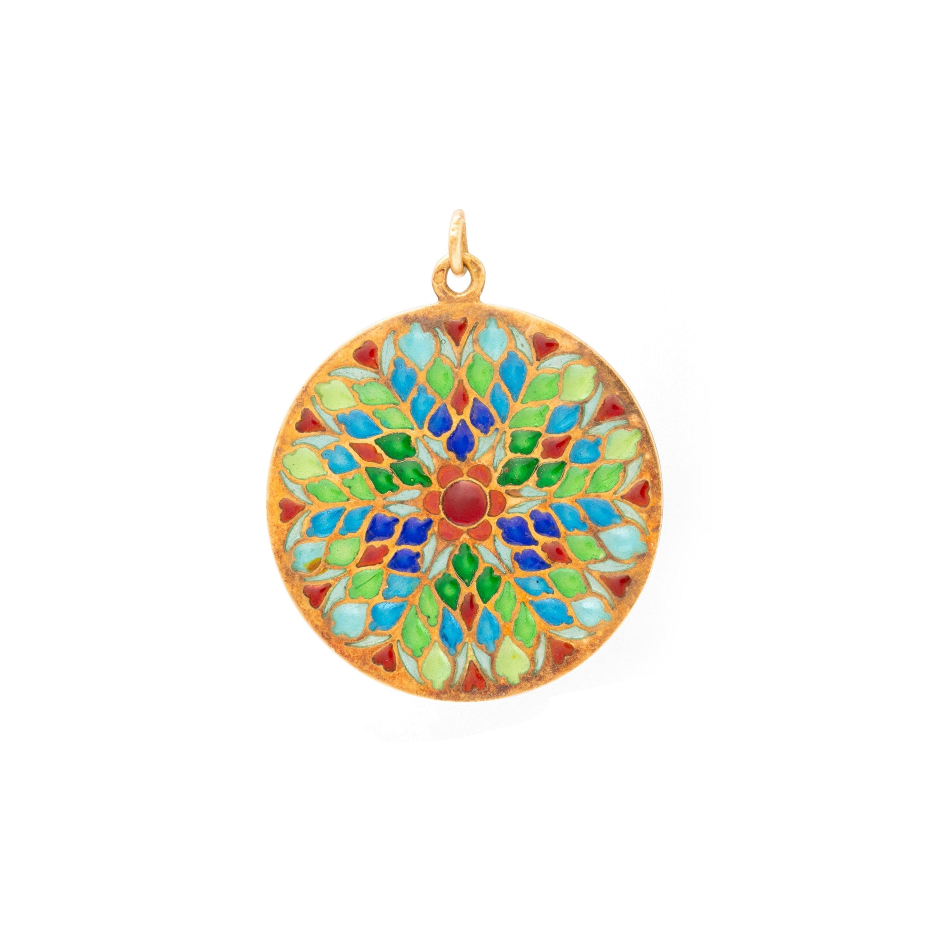 French Plique-à-Jour And 18k Gold Stained Glass Window Charm