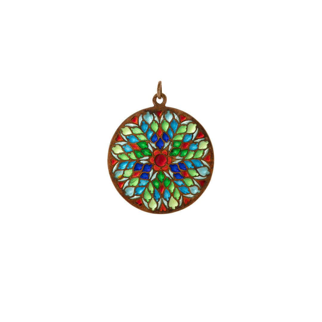 French Plique-à-Jour And 18k Gold Stained Glass Window Charm