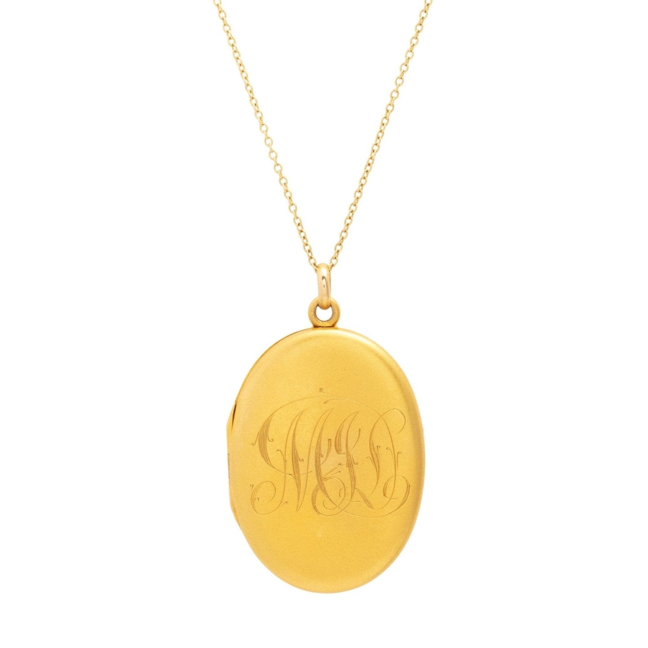 Birks Engraved Monogram 14K Gold Locket Necklace