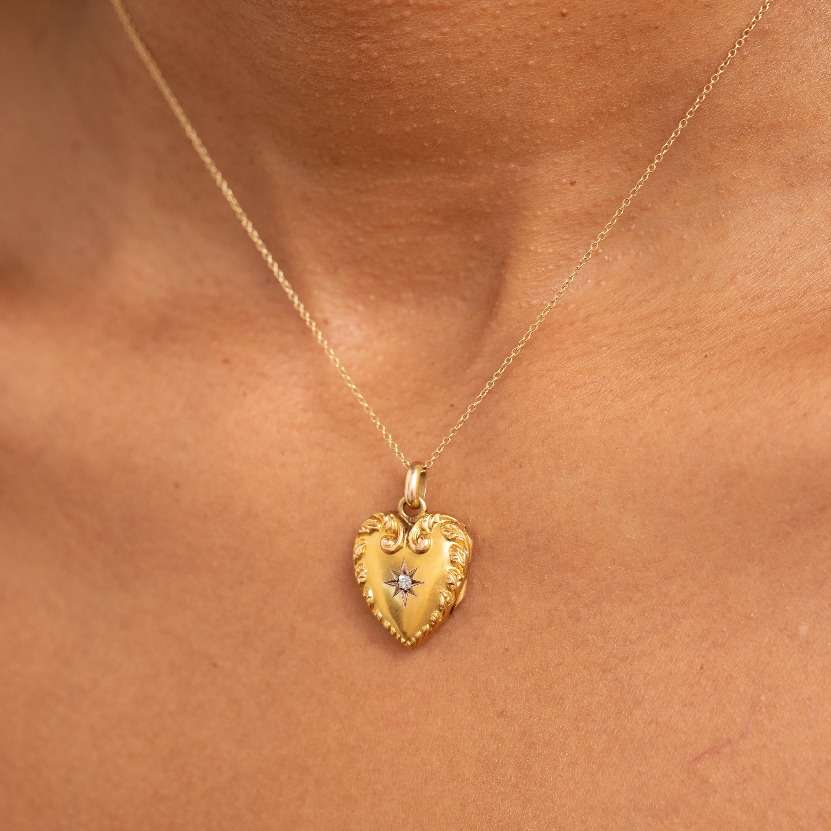 Victorian Diamond And 14K Gold "Marie" Engraved Heart Locket