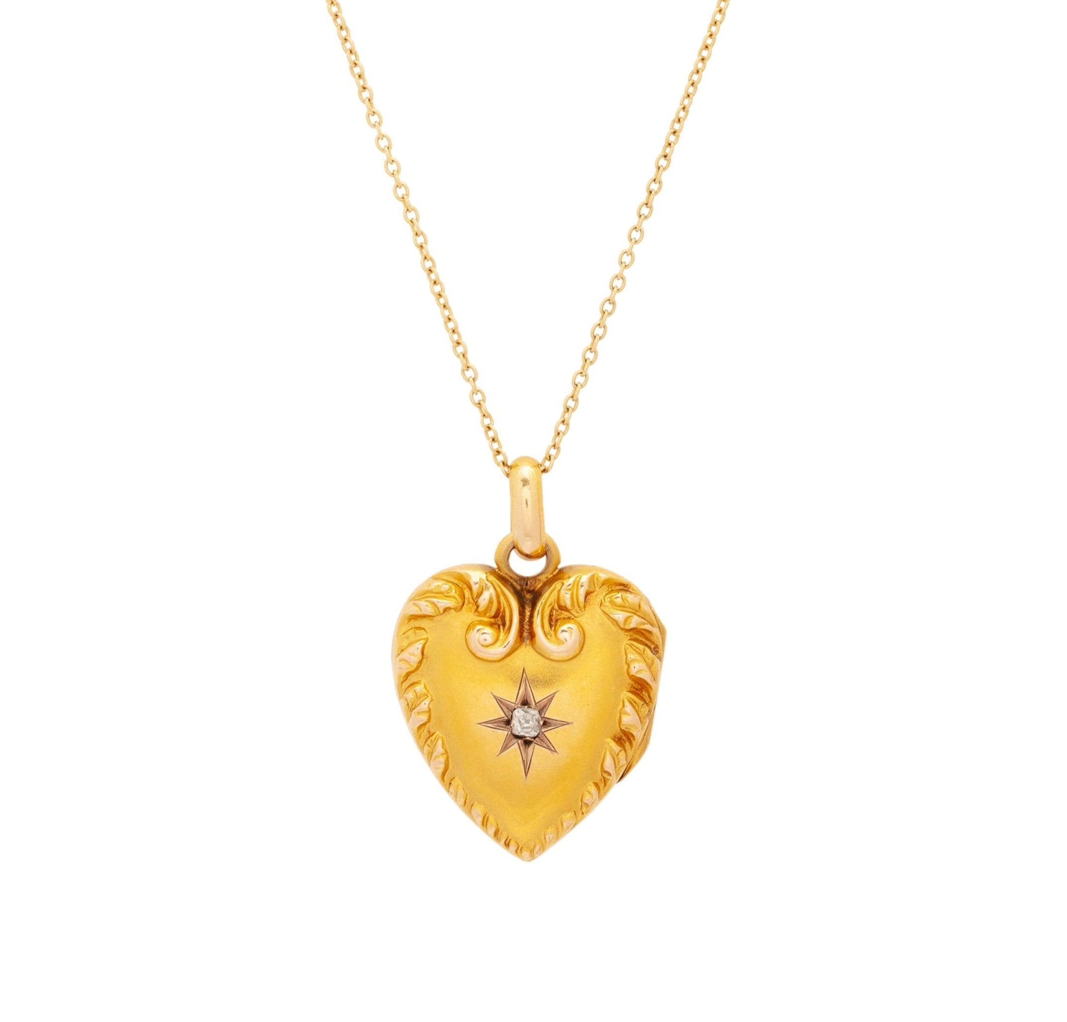 Victorian Diamond And 14K Gold "Marie" Engraved Heart Locket