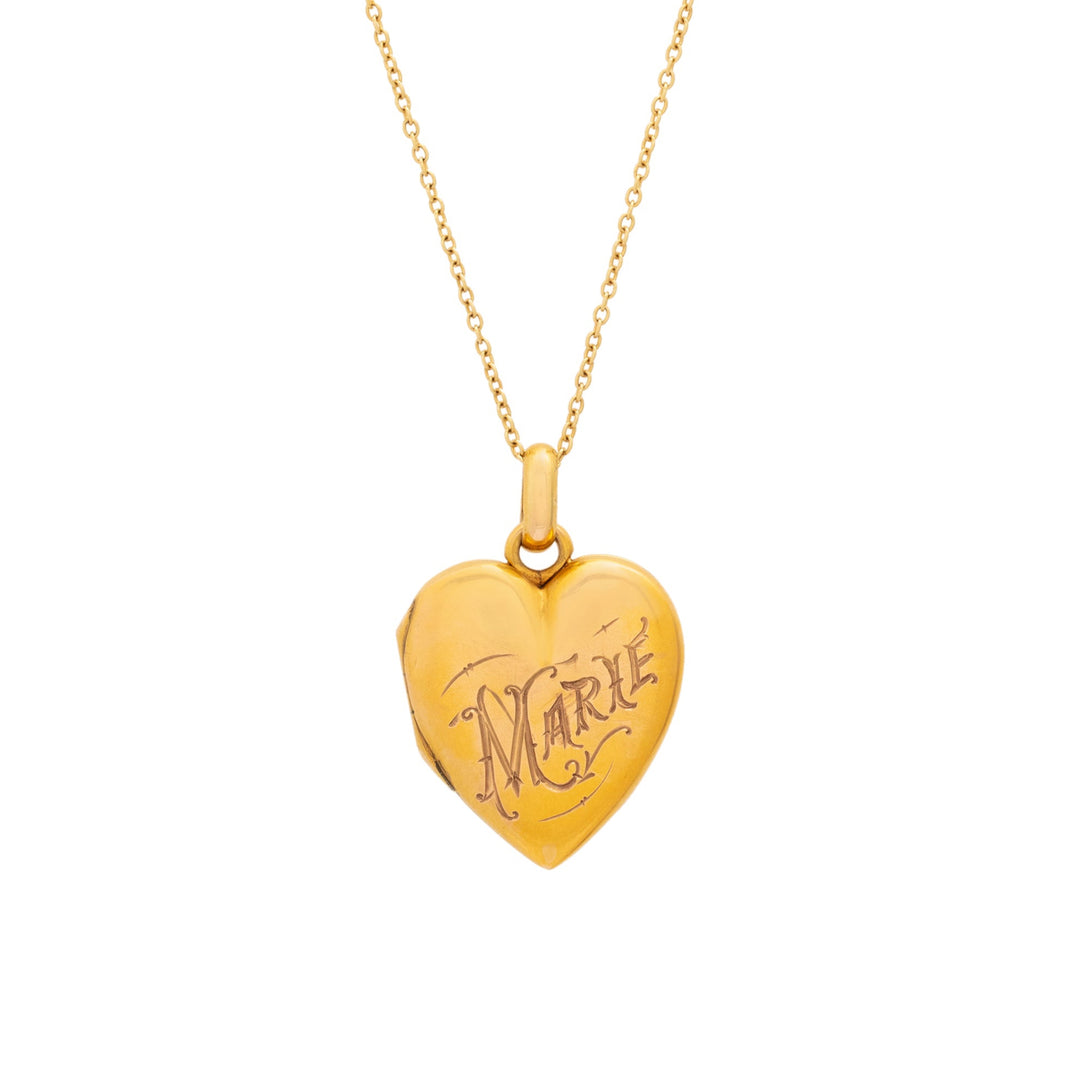 Victorian Diamond And 14K Gold "Marie" Engraved Heart Locket