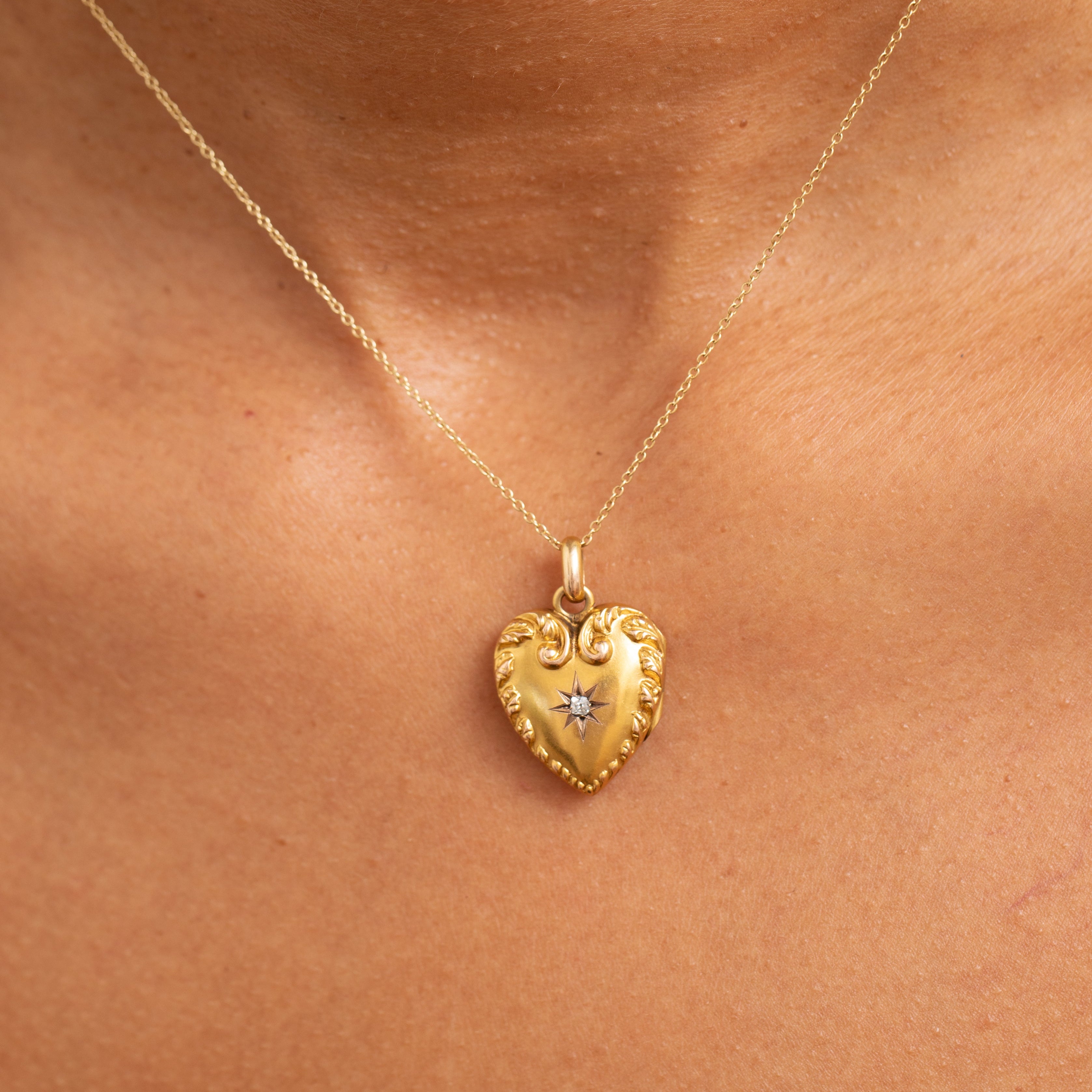 Victorian Diamond And 14K Gold "Marie" Engraved Heart Locket